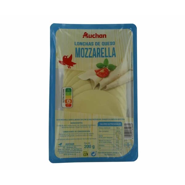 AUCHAN Queso Mozzarella en lonchas 200 g. Producto Alcampo - 0.2 kg - Imagen del producto en Findit