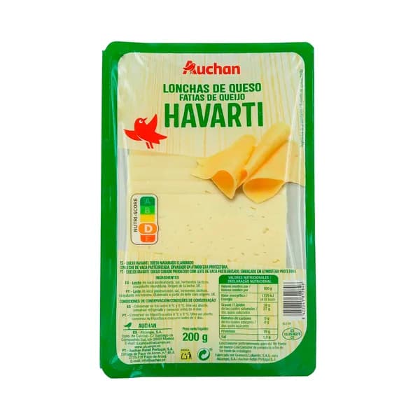 AUCHAN Queso Havarti en lonchas 200 g. Producto Alcampo - 0.2 kg - Imagen del producto en Findit