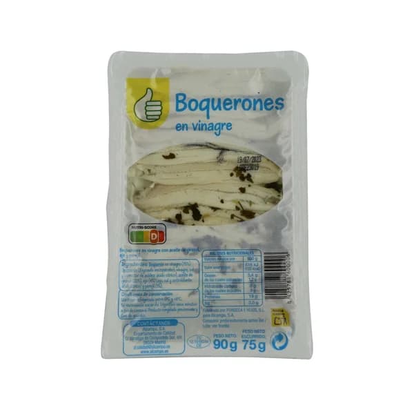 PRODUCTO ECONÓMICO ALCAMPO Filetes de boquerón en vinagre y aceite de girasol PRODUCTO ECONÓMICO ALCAMPO 100 g. - 0.08 kg - Imagen del producto en Findit