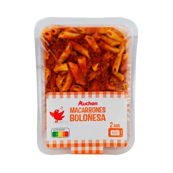 AUCHAN Macarrones con salsa Boloñesa, listos para calentar y comer 280 g. Producto Alcampo - 0.28 kg - Imagen del producto en Findit