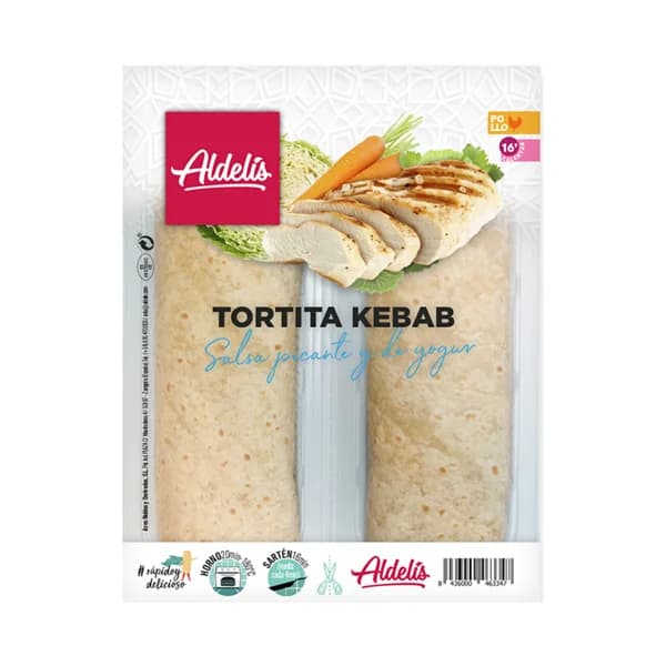 ALDELIS Tortilla rellena de Kebab de pollo y pavo con salsa picante y de yogur 2 x 135 g. - 1 ud - Imagen del producto en Findit