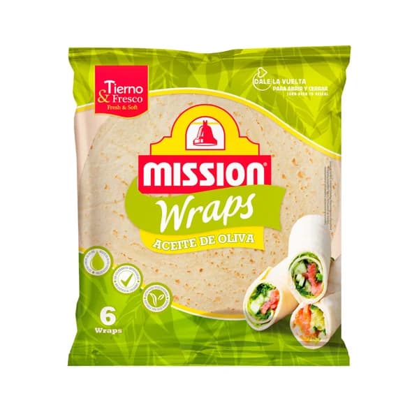 MISSION Tortillas de trigo (wraps) con aceite de oliva 6 uds. 370 g. - 0.37 kg - Imagen del producto en Findit