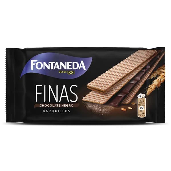 Barquillos finos de chocolate negro Fontaneda bolsa 92 g - 1 ud - Imagen del producto en Findit
