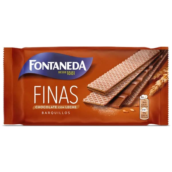 Barquillos de chocolate con leche finas Fontaneda bolsa 92 g - 1 ud - Imagen del producto en Findit