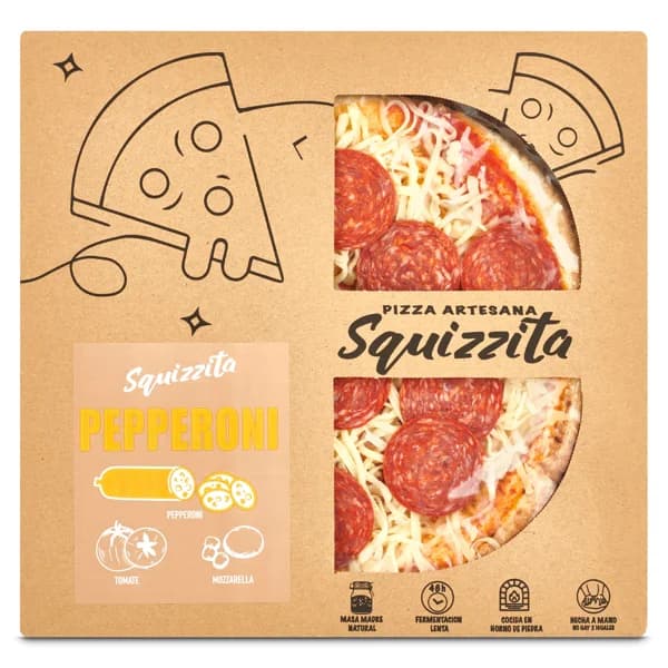 Pizza artesana pepperoni Squizzita caja 420 g - 0.42 kg - Imagen del producto en Findit