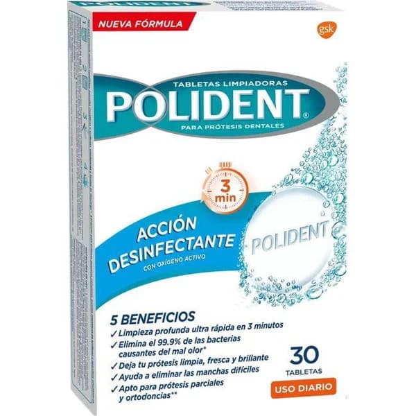 Tableta limpiadora de aparato dental POLIDENT, caja 30 uds - 30 ud - Imagen del producto en Findit