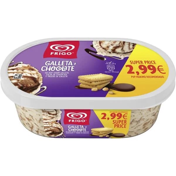 Helado sabor galleta y chocolate FRIGO, tarrina 1 litro - 1 l - Imagen del producto en Findit