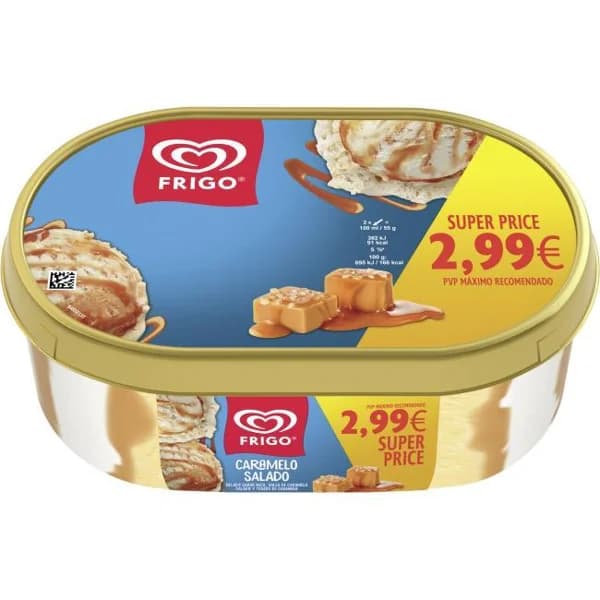 Helado sabor nata con caramelo salado FRIGO, tarrina 1 litro - 1 l - Imagen del producto en Findit