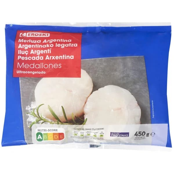 Medallones de merluza Argentina EROSKI, bolsa 450 g - 0.45 kg - Imagen del producto en Findit