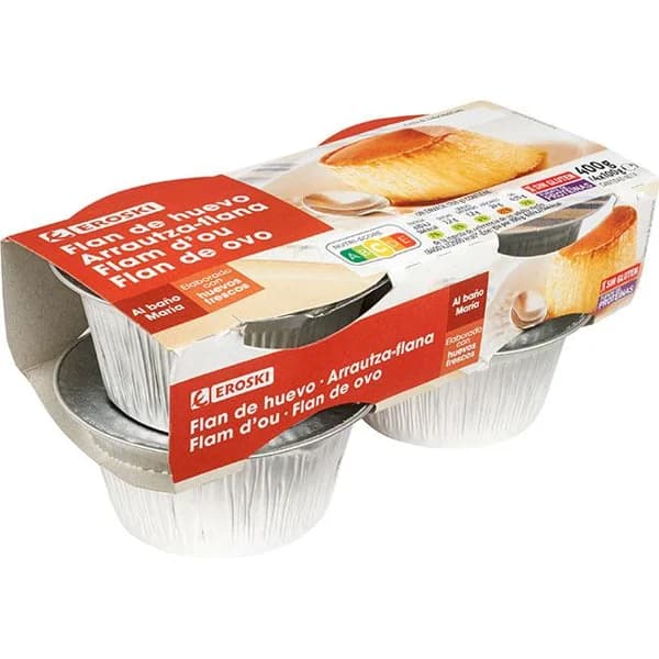Flan de huevo EROSKI, pack 4x100 g - 0.4 kg - Imagen del producto en Findit