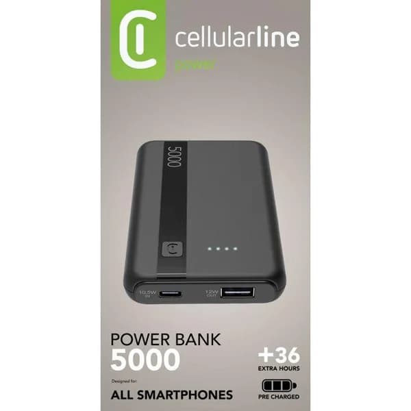 Batería externa negra, PowerbanK 5000 mAH, PBENTRY5000K CELLULAR LINE - 1 ud - Imagen del producto en Findit