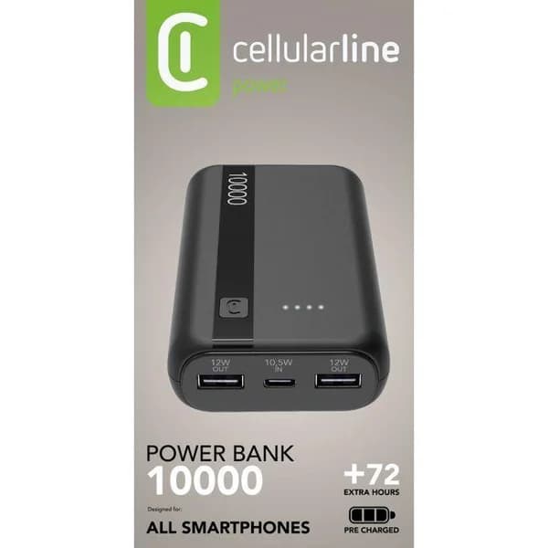 Batería externa negra, PowerbanK 10000 mAH, PBENTRY10000K CELLULAR LINE - 1 ud - Imagen del producto en Findit