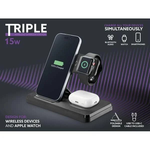 Base de carga xxW Wireless 3 en 1: Smartphone, auricular y Smarwatch CELLULAR LINE - 1 ud - Imagen del producto en Findit