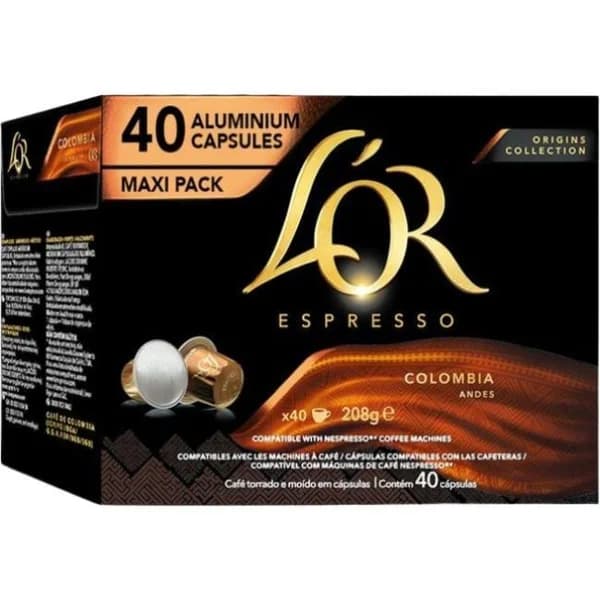 Café origen Colombia compatible Nespresso L'OR, caja 40 uds - 40 ud - Imagen del producto en Findit