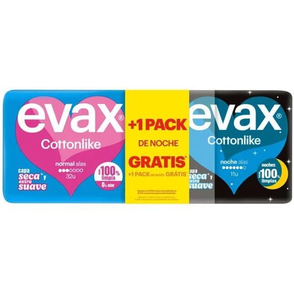 Compresa normal con alas + noche EVAX COTTONLINE, paquete 43 uds - 1 ud - Imagen del producto en Findit