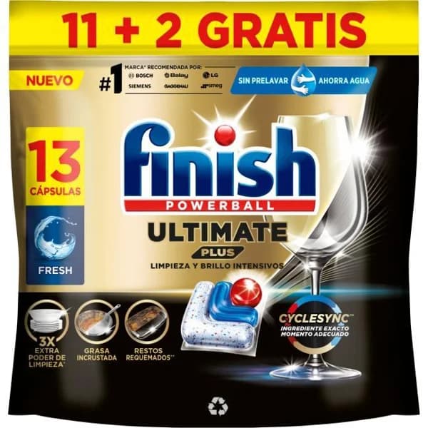 Lavavajillas máquina FINISH ULTIMATE PLUS, bolsa 11+2 dosis - 2 ud - Imagen del producto en Findit