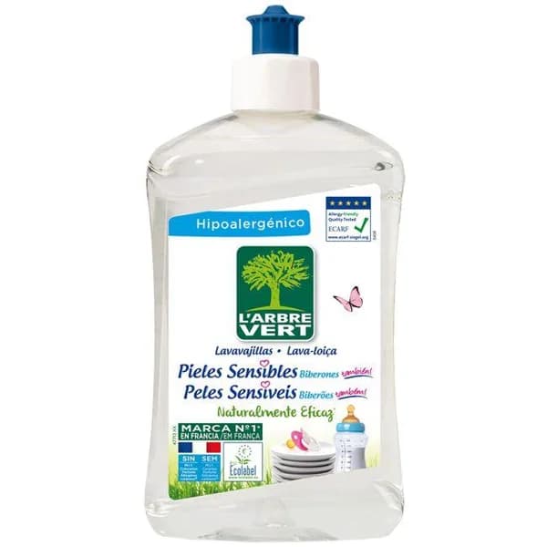 Lavavajillas eco piel sensible L'ARBRE VERT, botella 500 ml - 0.5 l - Imagen del producto en Findit