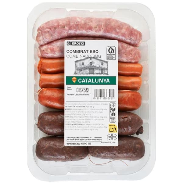 Combinado para barbacoa EROSKI, bandeja 675 g - 0.68 kg - Imagen del producto en Findit