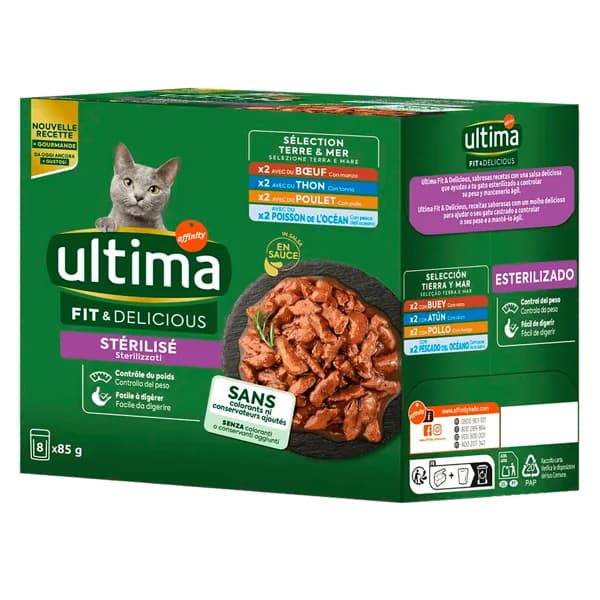 AFFINITY Alimento de gato húmero bolsa fit & delicious buey, atún, pollo, pescado del océano 85 gr x 8 - 0.68 kg - Imagen del producto en Findit