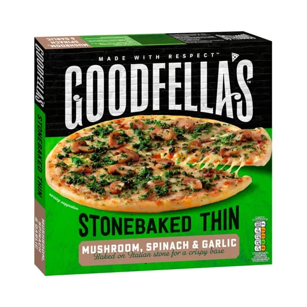 GOODFELLA´S Pizza congelada cocida en horno de piedra de champiñones y espinacas con ajo 378 g. - 0.38 kg - Imagen del producto en Findit