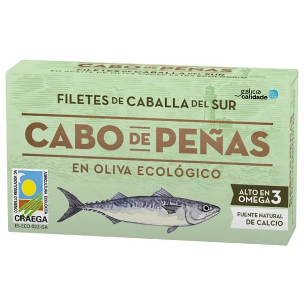 CABO DE PEÑAS Filete Caballa en aceite de oliva ecológico lata 53 g. - 0.05 kg - Imagen del producto en Findit