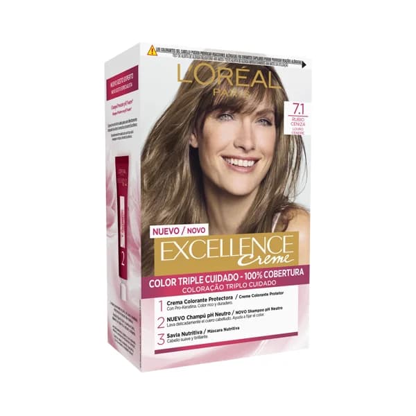 L´ORÉAL PARIS Tinte de pelo permanente tono 7.1 Rubio ceniza L´ORÉAL PARIS Excellence creme. - 1 ud - Imagen del producto en Findit