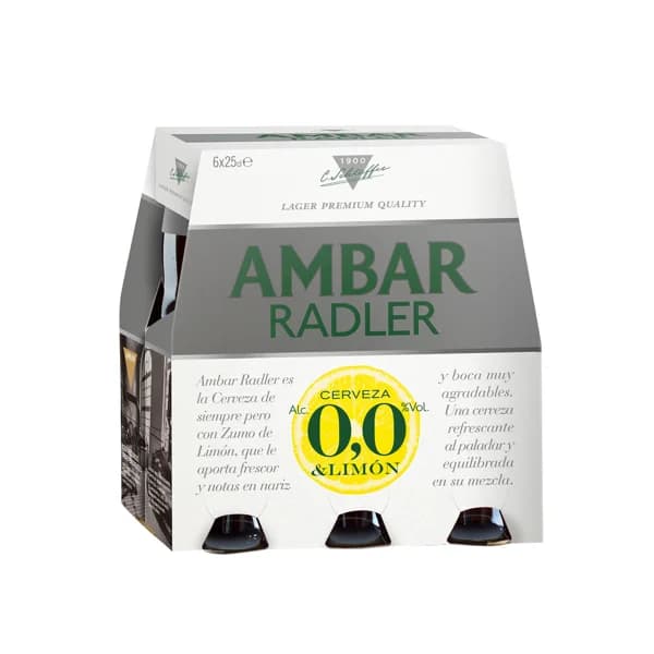 AMBAR RADLER  Cerveza sin alcohol y zumo de limón pack 6 uds x 25 cl. - 1.5 l - Imagen del producto en Findit