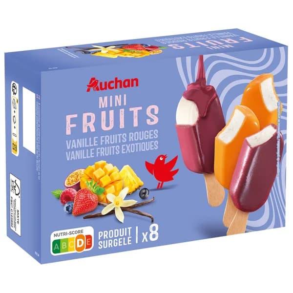 PRODUCTO ALCAMPO Mini helados de vainilla con cobertura de frutas rojas (4) y frutas exóticas (4) 8 x 50 ml. - 0.4 l - Imagen del producto en Findit