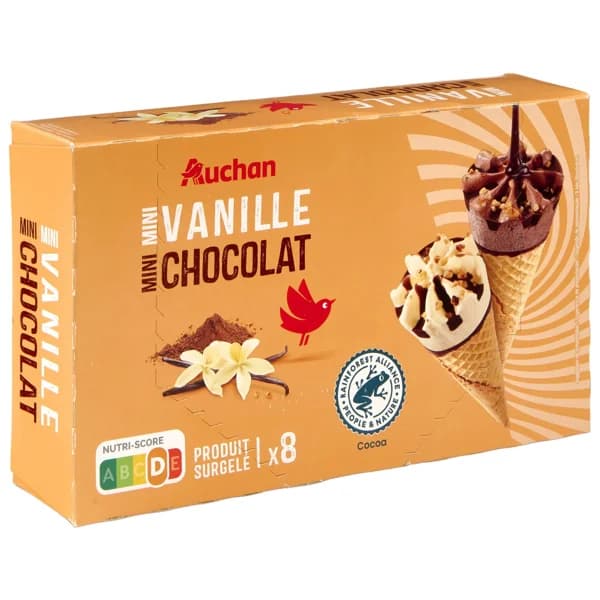 PRODUCTO ALCAMPO Mini conos de helado de vainilla (4) y helado de chocolate (4) 8 x 70 ml. - 0.56 l - Imagen del producto en Findit