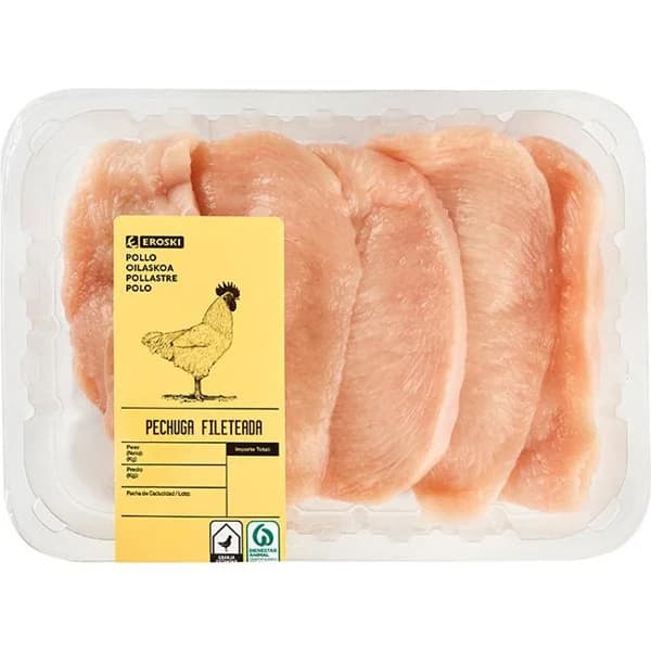 Filetes de pechuga de pollo EROSKI, bandeja aprox. 560 g - 0.56 kg - Imagen del producto en Findit