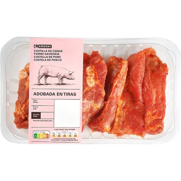 Costilla de cerdo adobada en tiras EROSKI, bandeja aprox. 500 g - 1 ud - Imagen del producto en Findit