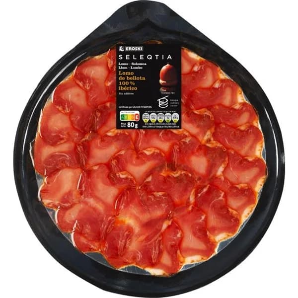 Lomo de bellota 100% ibérico EROSKI SELEQTIA, sobre 80 g - 0.08 kg - Imagen del producto en Findit