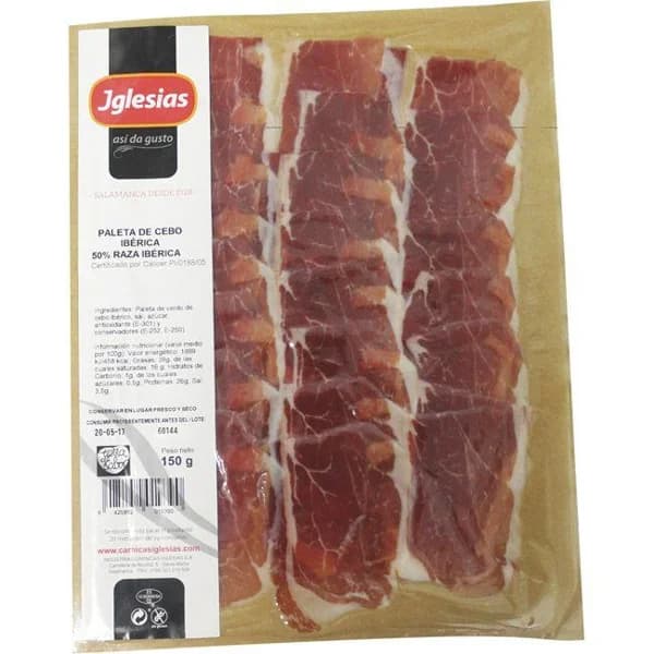 Tapas paleta ibérica cebo 50% r. ibérica IGLESIAS, sobre 150 g - 0.15 kg - Imagen del producto en Findit