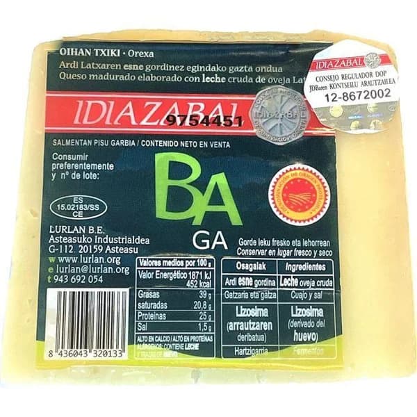 Queso Idiazabal natural D.O. BAGA, cuña 250 g - 0.25 kg - Imagen del producto en Findit