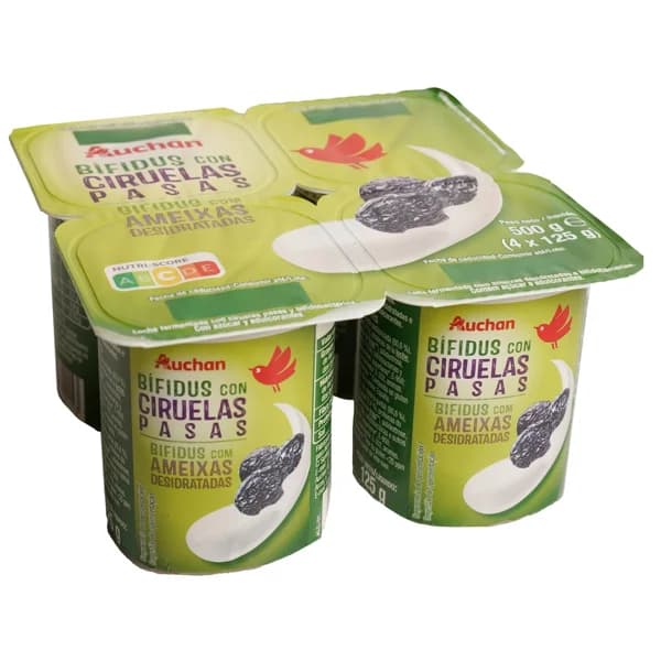 AUCHAN Bífidus con ciruelas pasas 4 x 125 g. Producto Alcampo - 0.5 kg - Imagen del producto en Findit