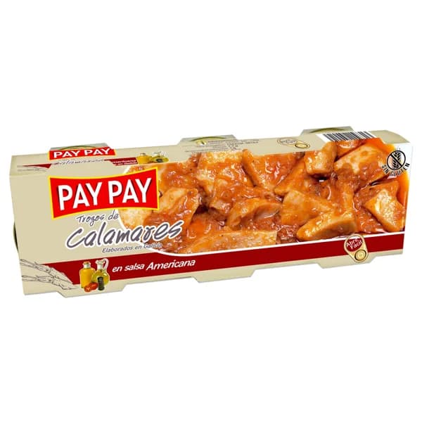 PAY PAY Calamares en trozo con salsa americana lata pack de 3 uds. de 55 g. - 0.17 kg - Imagen del producto en Findit