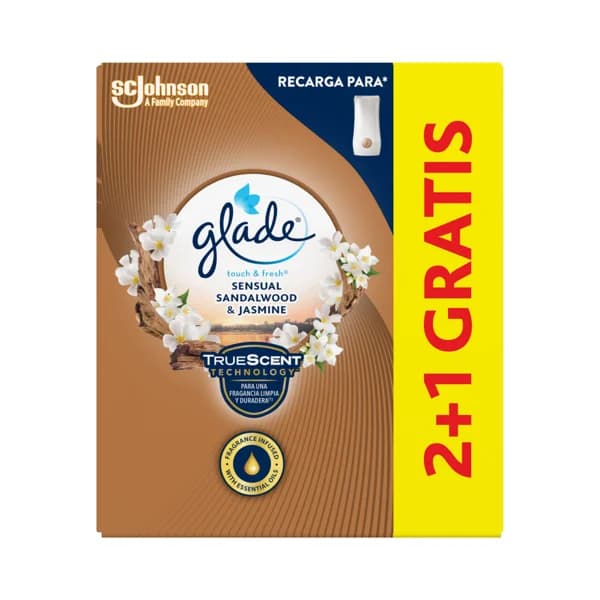 GLADE Un toque Recambio para ambientador con fragancia a madera de Sandalo y Jazmín .3 x 10 ml - 1 ud - Imagen del producto en Findit