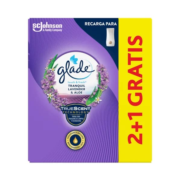 GLADE Touch & fresh Recambio para ambientador con aroma a lavanda y aloe vera 3 x 10 ml. - 1 ud - Imagen del producto en Findit