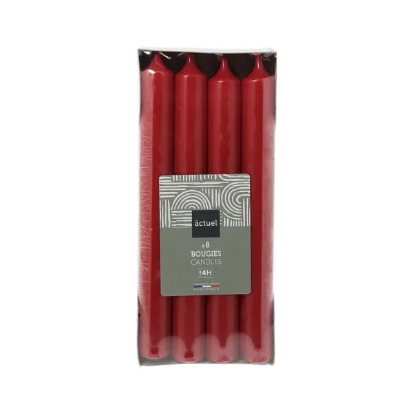 Pack de 8 velas de 19x180 mm de color rojo, ACTUEL. - 1 ud - Imagen del producto en Findit