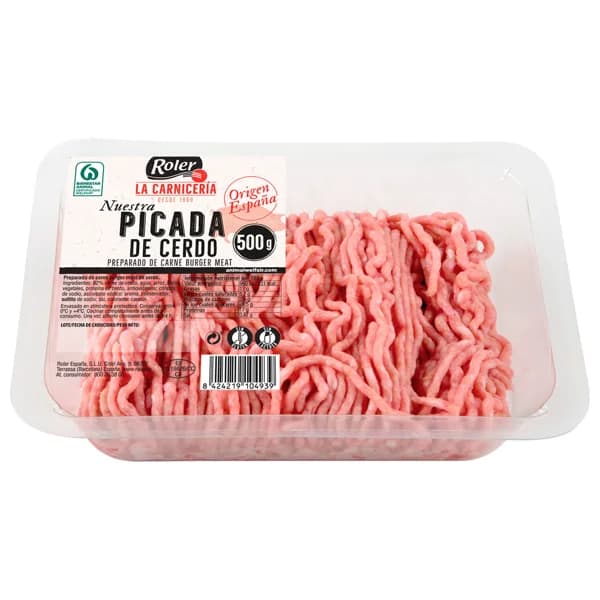 Bandeja de preparado de carne picada (burger meat) de cerdo, elaborada sin gluten ROLER La carniceria 500 g. - 0.5 kg - Imagen del producto en Findit