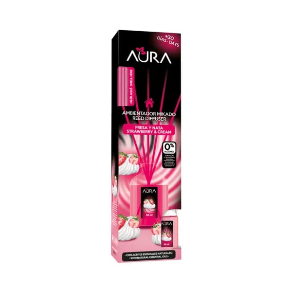 AURA Ambientador de varillas con aroma a fresa y nata AURA 30 ml - 1 ud - Imagen del producto en Findit