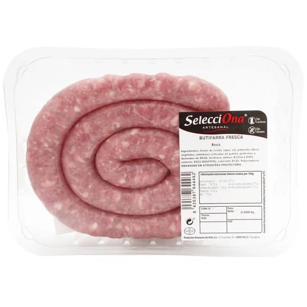 Butifarra artesanal fresca en rosca, sin gluten y sin lactosa SELECCIONA - 0.6 kg - Imagen del producto en Findit