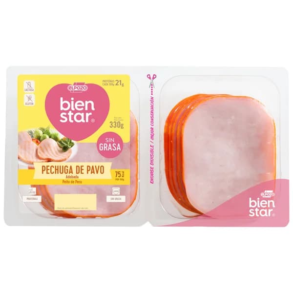 Pechuga de pavo adobada, cortada en lonchas EL POZO Bienstar 330 g. - 0.33 kg - Imagen del producto en Findit
