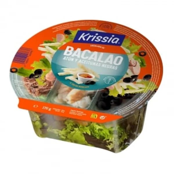 Ensalada de bacalao, atún y aceitunas negras Krissia 170 g - 0.17 kg - Imagen del producto en Findit