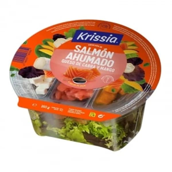 Ensalada de salmón ahumado, queso de cabra y mango Krissia 160 g - 0.16 kg - Imagen del producto en Findit