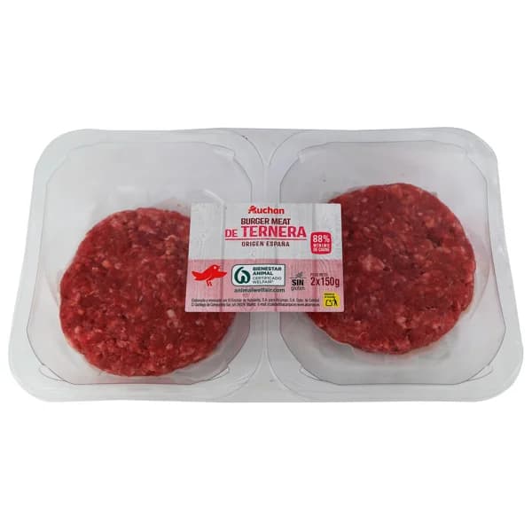 AUCHA Hamburguesas de ternera origen español 2 x 150 g Producto Alcampo. - 0.3 kg - Imagen del producto en Findit