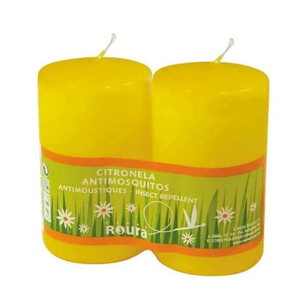 Pack de 2 velas cilindricas perfumadas de 100x50 milímetros e impregnadas con esencia de citronela ROURA. - 1 ud - Imagen del producto en Findit