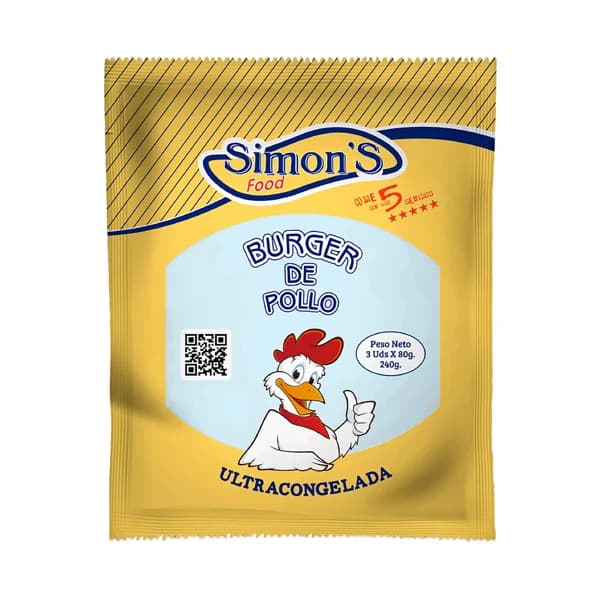 SIMON´S FOOD Burger meat de pollo, ultracongeladas 3x80 g. - 0.24 kg - Imagen del producto en Findit