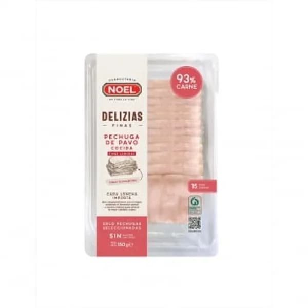 Pechuga de pavo cocida en lonchas Delizias Finas Noel sin gluten 150 g - 0.15 kg - Imagen del producto en Findit
