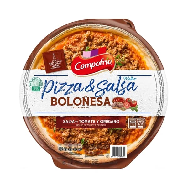 CAMPOFRÍO Pizza & salsa Pizza boloñesa con salsa de tomate y oregano 400 g. - 0.4 kg - Imagen del producto en Findit